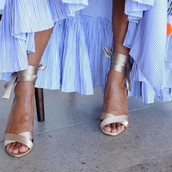 JCrew Satin Sandals with Ankle Wraps - Picture 1 of 11